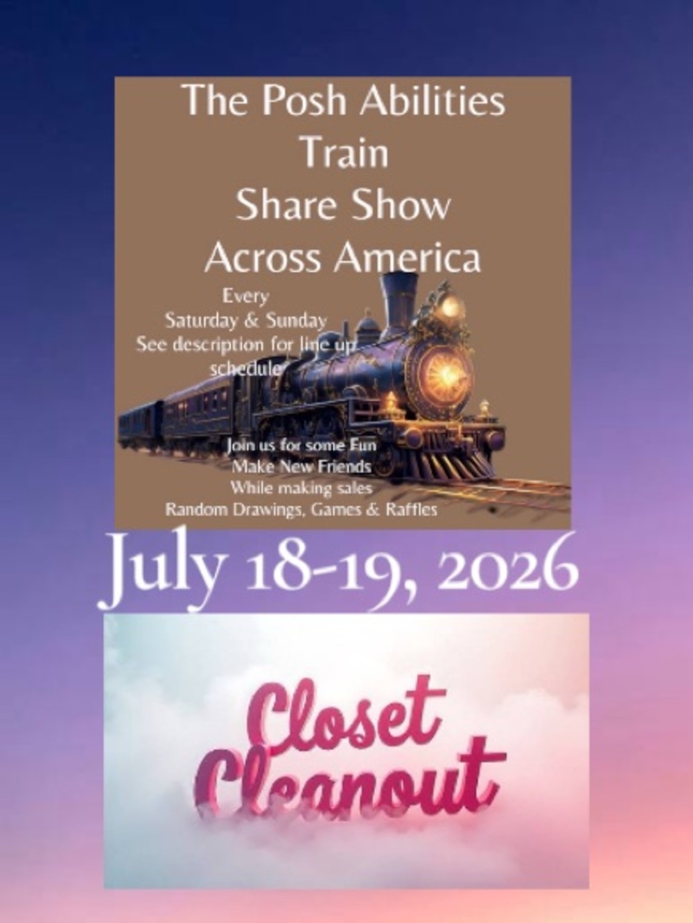 Kota is Live 07/18/2026 ALL-DAY POSH ABILITIES SHARE SHOW TRAIN - Picture 2 of 10